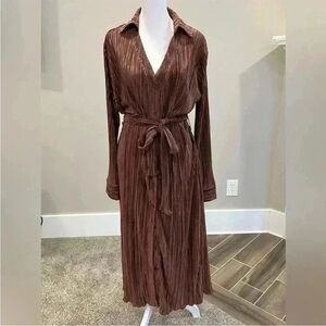 Pleated Ribbed Midi Dress